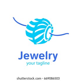 Vector logo template for jewelry shop or store. Illustration of striped bead in blue color on string. EPS10. Jewel icon. Simple and modern logotype.