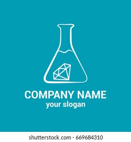 Vector logo template for laboratory, pharmaceutical company. Illustration of a flask with diamond. Bio technology logotype. Industrial icon. EPS10. Design element.