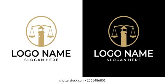 Vector logo template for law firms. Illustration of a modern lighthouse. Creative ideas for lawyer logos. Maritime signs.