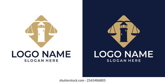 Vector logo template for law firms. Illustration of a modern lighthouse. Creative ideas for lawyer logos. Maritime signs.