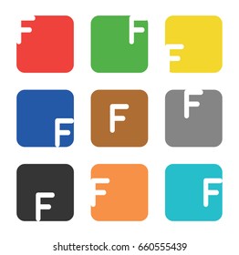 Vector logo template. The letter F is in a square shape with rounded edges and different colors.