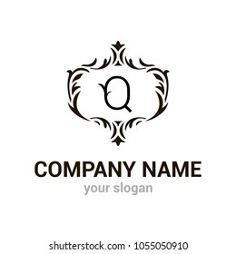 Vector logo template. Letter Q in vintage frame. Abstract logotype for beauty company, SPA or wellness centre. Creative icon, badge, symbol, sign. EPS10. Design element for banners or web.