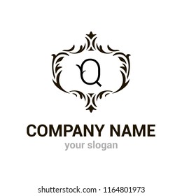 Vector logo template. Letter Q in vintage frame. Abstract logotype for beauty company, SPA or wellness centre. Creative icon, badge, symbol, sign. EPS10. Design element for banners or web.