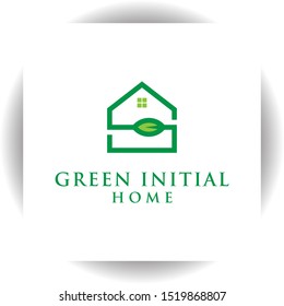 Vector logo template letter S shape of a green logo house. - vector