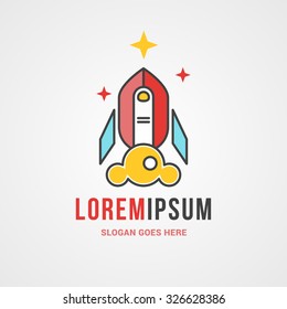 Vector Logo Template. Line Art Rocket Symbol Start Up