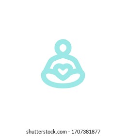 Vector logo template of meditating in lotus pose human silhouette with stylized heart. Abstract simple emblem for yoga, meditation, relaxation, inner concentration or spiritual practice