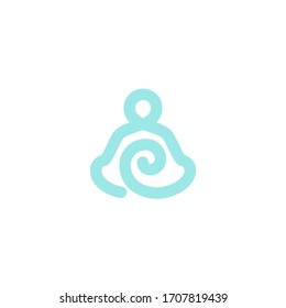 Vektorillustration Logo-Vorlage der Meditation in Lotus Pose menschlichen Silhouette mit stilisierten Schwirl. Abstraktes einfaches Emblem für Yoga, Meditation, Entspannung, Selbstwissen oder spirituelle Praxis
