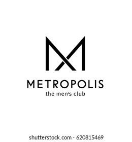 Vector logo template for men's club. Letter m in the form of a bow tie. Men sign