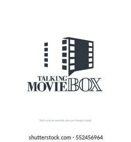 Vector logo template. Movie box with filmstrip. Minimal design.