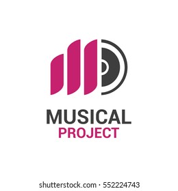 Vector Logo Template For Musical Project. Music Icon. Letter M Logotype, Label For Sound Recording Studio.