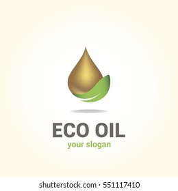 Vector logo template for oil company. Industrial  design.Illustration of oil drop and leaf. Eco production. Environment protection.