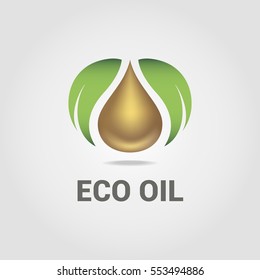 Vector logo template for oil company. Industrial  design.Illustration of oil drop with leaves. Eco production. Environment protection.