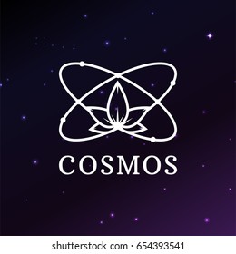 Vector Logo template on space background. atom model