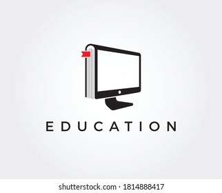 Vector logo template. Reading books on the Internet, E-reading, Internet library, online book store, remote education
