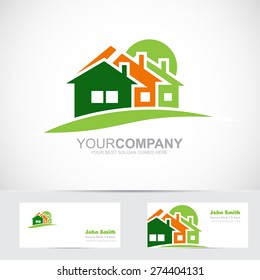 Vector logo template of real estate icon with three house shape