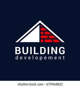 Vector logo template for real estate or building company. Illustration of roof made of bricks. EPS10. Icon concept. Architecture.