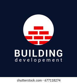 Vector logo template for real estate or building company. Illustration of brick wall in circle. EPS10. Creative icon concept. Architecture.