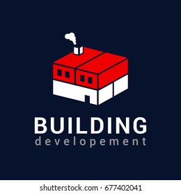 Vector logo template for real estate or building company. Illustration of a house made of four red and white bricks. EPS10. Icon concept. Creative logotype for architecture company.