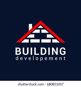 Vector logo template for real estate or building company. Illustration of roof of the house with pipe. EPS10. Creative icon concept. Architecture.