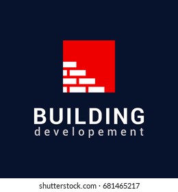 Vector logo template for real estate or building company. Illustration of brick wall in red square. EPS10. Creative icon concept. Architecture.