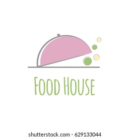 Vector logo template for restaurant or cafe. Illustration of the lid covering the plate, scab, with the scents emerging from it. Creative logotype idea for catering. EPS10.