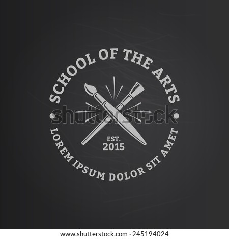 Vector logo template for school drawing or art studio. Stamp with brushes for painting.