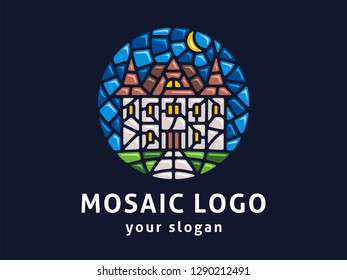 Vector logo template. The sign of the castle in mosaic style.