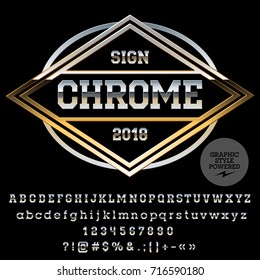 Vector Logo Template. Silver Alphabet set of letters, numbers and symbols. Chrome Font contains Graphic Style