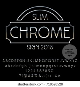 Vector Logo Template. Silver Alphabet set of Letters, Numbers and Symbols. Chrome Font contains Graphic Style