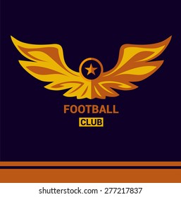 Vector logo template soccer football team. Wings of a bird, an eagle in heraldic style. Isolated logo on a dark background. Sign of the print on the shirt. Gold, orange, yellow.