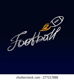 Vector logo template soccer football club rugby. The ball is in motion. The ball-rocket. Logo lettering. Blue background the silhouette and dynamic logo.