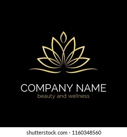 Vector logo template for SPA salon, cosmetology room, massage, boutique hotel, wellness centre. Illustration of lotus with gold gradient. EPS10.