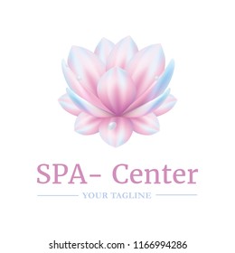 Vector logo template for SPA salon, cosmetology room, massage, boutique hotel, wellness centre. Illustration of lotus in in realistic style. EPS10.