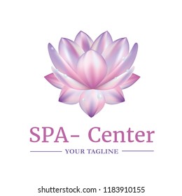 Vector logo template for SPA salon, cosmetology room, massage, boutique hotel, wellness centre, yoga club. Illustration of lotus in in realistic style. EPS10.