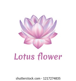 Vector logo template for SPA salon, cosmetology room, massage, boutique hotel, wellness centre, yoga club. Illustration of lotus in in realistic style with water drops. EPS10.