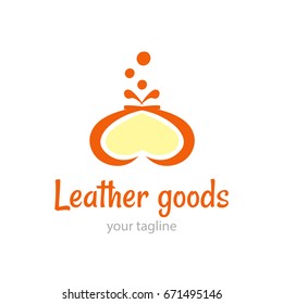 Vector logo template for the store of leather goods. Illustration of a vintage purse with coins. Handmade icon. EPS10. Wallet logotype in retro style. 
