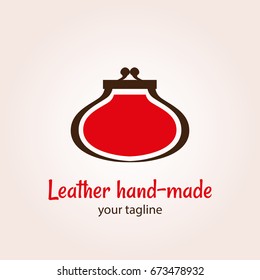 Vector logo template for the store of leather goods. Illustration of a vintage purse. Handmade icon. EPS10. Wallet for a coin.