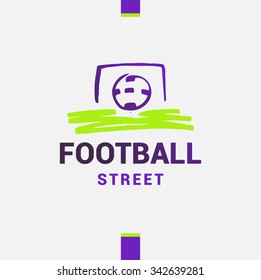 Vector logo template street football, soccer. Ball in. White background, the silhouette logo.