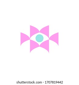 Vector logo template of stylized abstract lotus flower with third eye. Simple emblem for yoga, meditation, relaxation, inner concentration, esoteric or spiritual practice