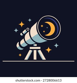 Logotipo de Vector Plantilla Telescopio Luna con estrella Ideal para astronomía Ciencia temática espacial Marca Observación y exploración del cielo nocturno Identidad