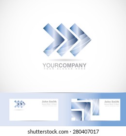 Vector logo template of three arrows forward advancing concept with business card