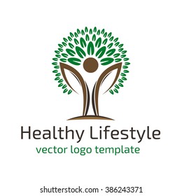 Vector logo template universal medical subjects. Icon of a tree with leaves as a symbol of a healthy lifestyle.