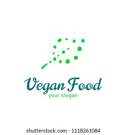 Vector logo template for vegan food. Illustration of leaf consisting of droplets. Vegan badge. Can be used for vegetarian cafe, store or shop. EPS10. Bio product logotype.