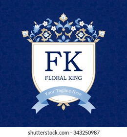 Vector logo template in Victorian style. Ornate element for design. Place for company name, slogan, monogram. Floral ornament for business card, boutique brand, certificate, business sign.