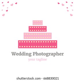 Vector logo template for wedding photography. Illustration of cake made from film. Photographer icon. EPS10. Creative logotype design. 
