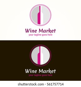 Vector logo template for wine market on white and black background. Can be used for  the menu, bar, restaurant, wine shop. Alcohol icon. EPS 10.