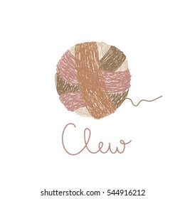 Vector logo template for wool shop in brown color. Illustration of  hand drawn clew. Handmade. 
