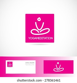 Vector logo template of yoga meditation pose asana symbol drawing with business card