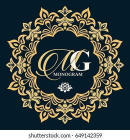Vector logo templates. Gold decorative frame. Monogram, initials, jewelry. Elegant emblem logo for restaurants, hotels. It can be used to design business cards, invitations, booklets and brochures
