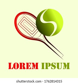 Vector logo of a tennis ball with the letter "S" and rackets. Tennis Ball Vector Logo.